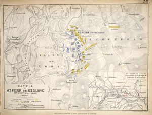 Mapa de la Batalla de Aspern o Essling, publicado por William Blackwood and Sons, Edimburgo y Londres, 1848